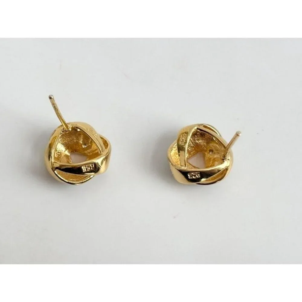 Gold Overlay Vermeil Love Knot Stud Sterling Silver 925 Post Back Stud Earrings - Picture 6 of 11